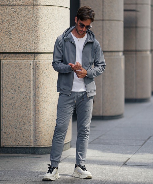 セール】【2点セット】ノーピリングフルジップパーカーセットアップ