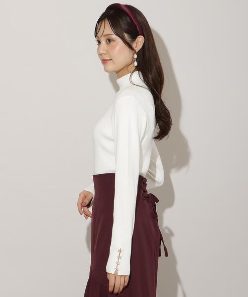 WILLSELECTION（ウィルセレクション）の「袖口リボンリブタートルニット（ニット/セーター・レディース・サックスブルー/ブラック/オフホワイト/ピンク・FREE）」の5枚目の写真