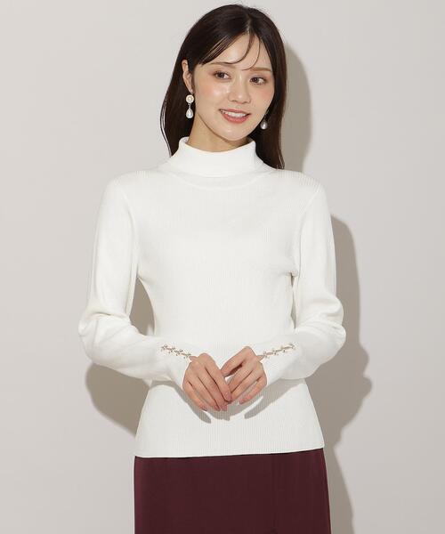 WILLSELECTION（ウィルセレクション）の「袖口リボンリブタートルニット（ニット/セーター・レディース・サックスブルー/ブラック/オフホワイト/ピンク・FREE）」の7枚目の写真