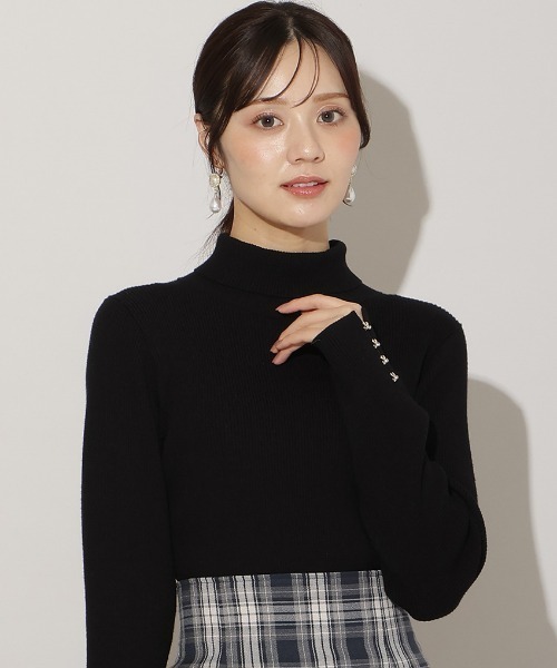 WILLSELECTION（ウィルセレクション）の「袖口リボンリブタートルニット（ニット/セーター・レディース・サックスブルー/ブラック/オフホワイト/ピンク・FREE）」の3枚目の写真