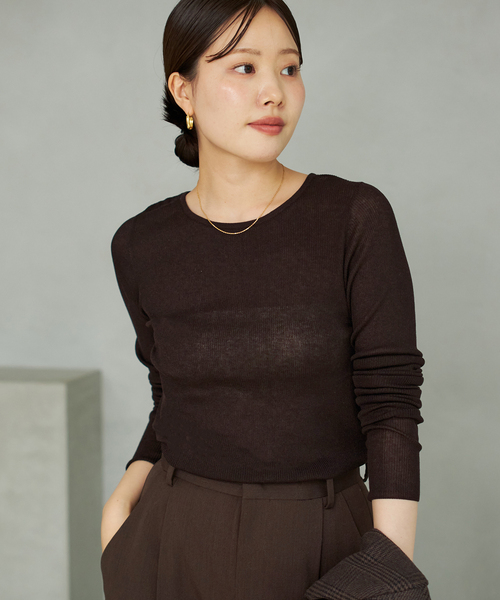 plage（プラージュ）の「WO Mix Sheer Rib ニット（ニット/セーター・レディース・パープル/ブラウン/ホワイト・FREE）」の3枚目の写真