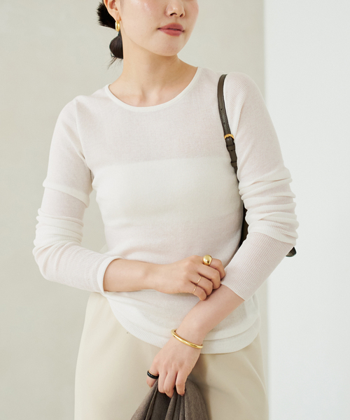 plage（プラージュ）の「WO Mix Sheer Rib ニット（ニット/セーター・レディース・パープル/ブラウン/ホワイト・FREE）」の2枚目の写真