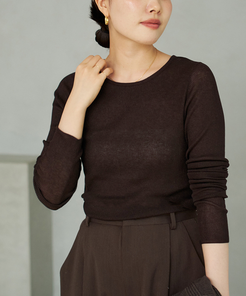 plage（プラージュ）の「WO Mix Sheer Rib ニット（ニット/セーター・レディース・パープル/ブラウン/ホワイト・FREE）」の15枚目の写真