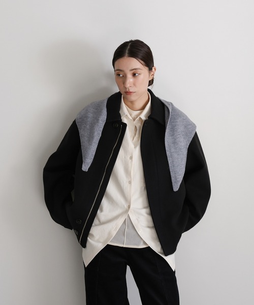 select MOCA（セレクトモカ）の「トライアングルニットバブーシュカ（ストール/ショール・レディース・グレー/ブラック・FREE）」の8枚目の写真