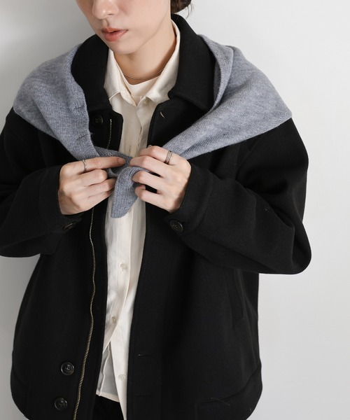select MOCA（セレクトモカ）の「トライアングルニットバブーシュカ（ストール/ショール・レディース・グレー/ブラック・FREE）」の10枚目の写真