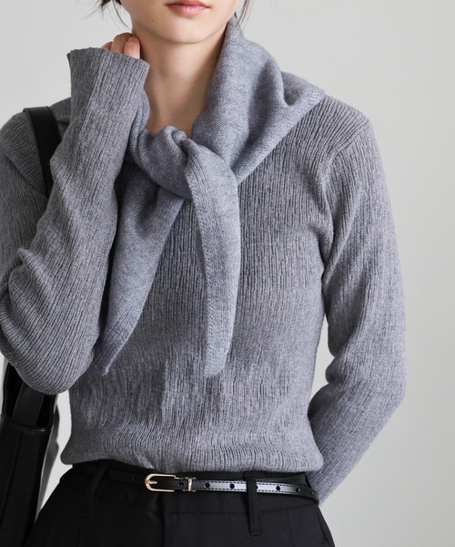 select MOCA（セレクトモカ）の「トライアングルニットバブーシュカ（ストール/ショール・レディース・グレー/ブラック・FREE）」の11枚目の写真