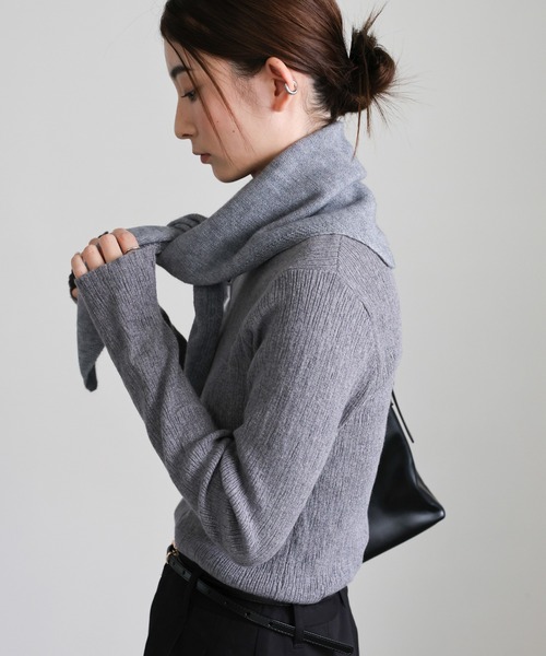 select MOCA（セレクトモカ）の「トライアングルニットバブーシュカ（ストール/ショール・レディース・グレー/ブラック・FREE）」の15枚目の写真