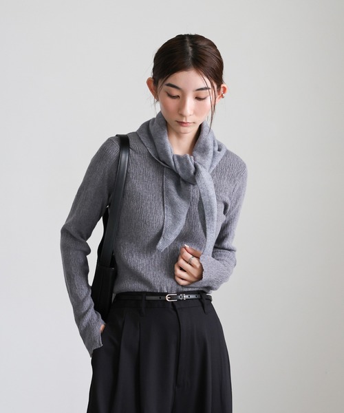 select MOCA（セレクトモカ）の「トライアングルニットバブーシュカ（ストール/ショール・レディース・グレー/ブラック・FREE）」の16枚目の写真