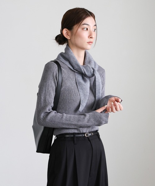 select MOCA（セレクトモカ）の「トライアングルニットバブーシュカ（ストール/ショール・レディース・グレー/ブラック・FREE）」の14枚目の写真