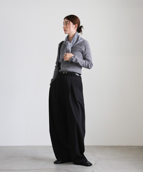 select MOCA（セレクトモカ）の「トライアングルニットバブーシュカ（ストール/ショール・レディース・グレー/ブラック・FREE）」の12枚目の写真