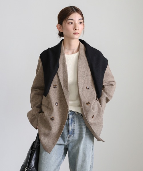 select MOCA（セレクトモカ）の「トライアングルニットバブーシュカ（ストール/ショール・レディース・グレー/ブラック・FREE）」の21枚目の写真