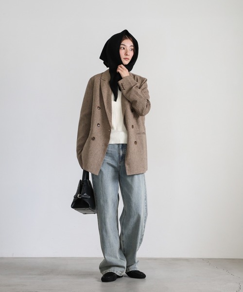 select MOCA（セレクトモカ）の「トライアングルニットバブーシュカ（ストール/ショール・レディース・グレー/ブラック・FREE）」の4枚目の写真