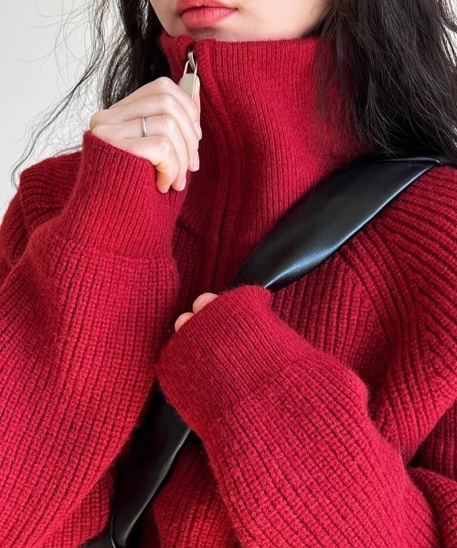 yuue' ( wear )（ユーイ）の「ハーフジップショートニットトップス（ニット/セーター・レディース・レッド/グレー/アイボリー/ブラック・FREE）」の13枚目の写真