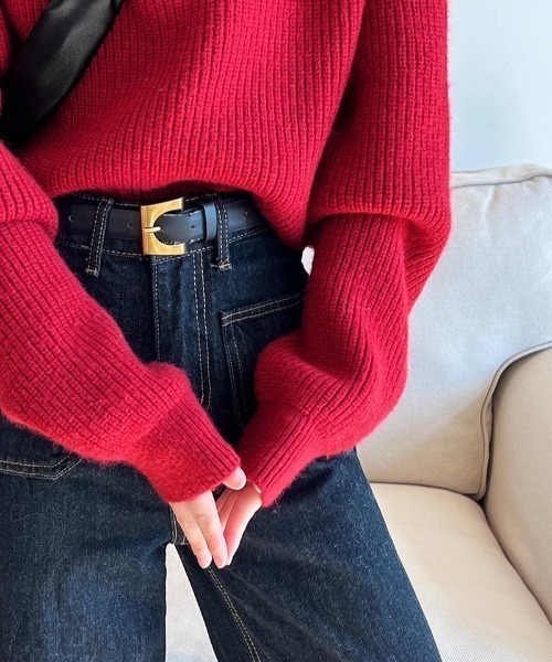 yuue' ( wear )（ユーイ）の「ハーフジップショートニットトップス（ニット/セーター・レディース・レッド/グレー/アイボリー/ブラック・FREE）」の16枚目の写真