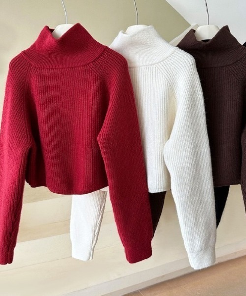 yuue' ( wear )（ユーイ）の「ハーフジップショートニットトップス（ニット/セーター・レディース・レッド/グレー/アイボリー/ブラック・FREE）」の11枚目の写真