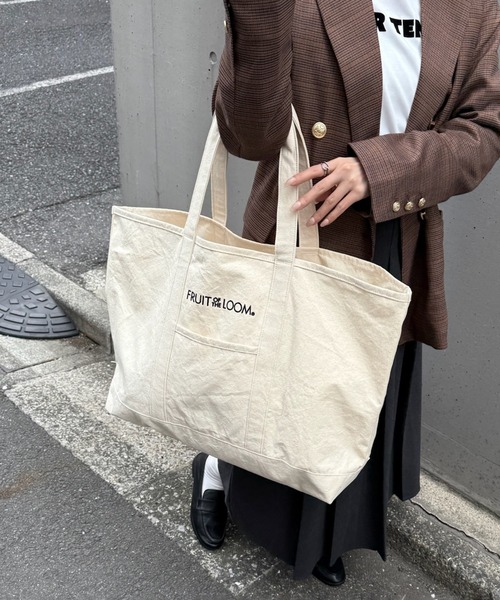 FRUIT OF THE LOOM（フルーツオブザルーム）の「【FRUIT OF THE LOOM】CANVAS BIG TOTE BAG（トートバッグ・レディース・グレー/ホワイト/ピンク/イエロー/ブラック・FREE）」の6枚目の写真