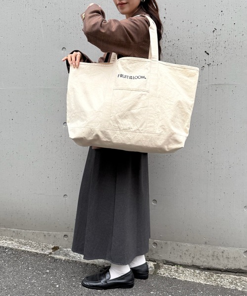 FRUIT OF THE LOOM（フルーツオブザルーム）の「【FRUIT OF THE LOOM】CANVAS BIG TOTE BAG（トートバッグ・レディース・グレー/ホワイト/ピンク/イエロー/ブラック・FREE）」の8枚目の写真