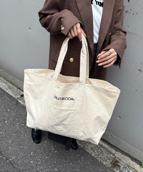 FRUIT OF THE LOOM（フルーツオブザルーム）の「【FRUIT OF THE LOOM】CANVAS BIG TOTE BAG（トートバッグ・レディース・グレー/ホワイト/ピンク/イエロー/ブラック・FREE）」の7枚目の写真