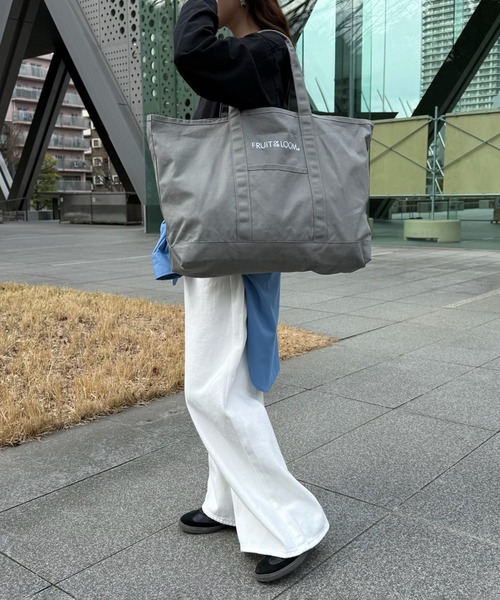 FRUIT OF THE LOOM（フルーツオブザルーム）の「【FRUIT OF THE LOOM】CANVAS BIG TOTE BAG（トートバッグ・レディース・グレー/ホワイト/ピンク/イエロー/ブラック・FREE）」の10枚目の写真