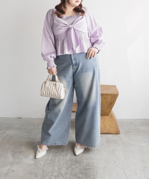 CLETTE(クレット)の「CLETTEオリジナルリボンデザイン長袖シャーリングブラウス(シャツ/ブラウス・レディース・ラベンダー/パープル/ネイビー・LL/3L/4L)」の12枚目の写真
