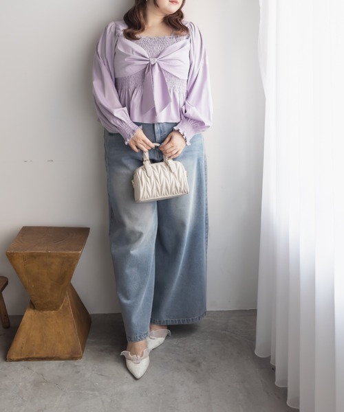 CLETTE(クレット)の「CLETTEオリジナルリボンデザイン長袖シャーリングブラウス(シャツ/ブラウス・レディース・ラベンダー/パープル/ネイビー・LL/3L/4L)」の10枚目の写真