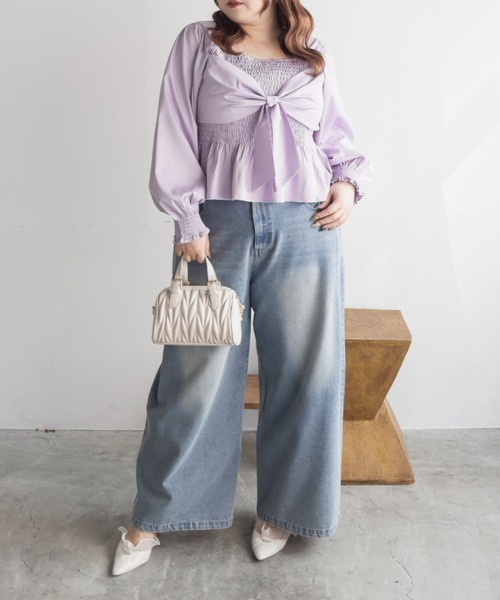 CLETTE(クレット)の「CLETTEオリジナルリボンデザイン長袖シャーリングブラウス(シャツ/ブラウス・レディース・ラベンダー/パープル/ネイビー・LL/3L/4L)」の9枚目の写真