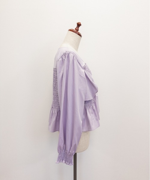 CLETTE(クレット)の「CLETTEオリジナルリボンデザイン長袖シャーリングブラウス(シャツ/ブラウス・レディース・ラベンダー/パープル/ネイビー・LL/3L/4L)」の19枚目の写真