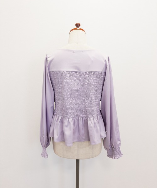 CLETTE(クレット)の「CLETTEオリジナルリボンデザイン長袖シャーリングブラウス(シャツ/ブラウス・レディース・ラベンダー/パープル/ネイビー・LL/3L/4L)」の20枚目の写真