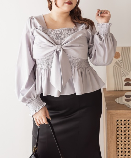 CLETTE(クレット)の「CLETTEオリジナルリボンデザイン長袖シャーリングブラウス(シャツ/ブラウス・レディース・ラベンダー/パープル/ネイビー・LL/3L/4L)」の14枚目の写真