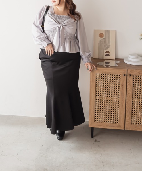 CLETTE(クレット)の「CLETTEオリジナルリボンデザイン長袖シャーリングブラウス(シャツ/ブラウス・レディース・ラベンダー/パープル/ネイビー・LL/3L/4L)」の17枚目の写真