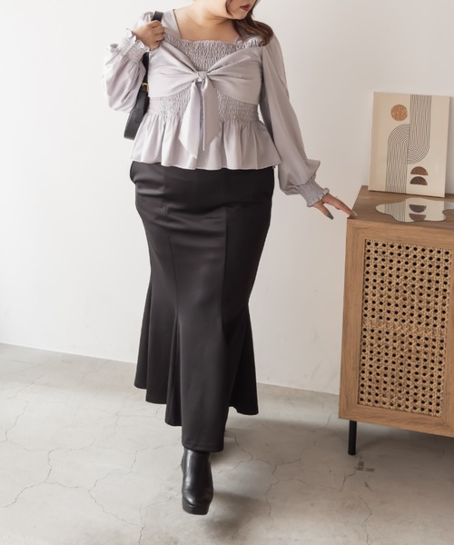 CLETTE(クレット)の「CLETTEオリジナルリボンデザイン長袖シャーリングブラウス(シャツ/ブラウス・レディース・ラベンダー/パープル/ネイビー・LL/3L/4L)」の16枚目の写真