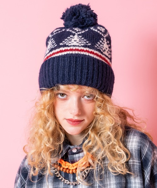 セール】an meets zakka レトロノルディック柄ボンボンニット帽