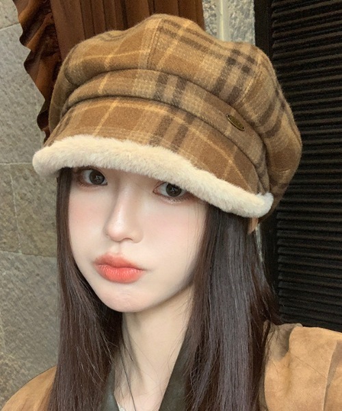 チェック柄もこもこキャスケット（キャスケット）｜mebole（メボレ）の