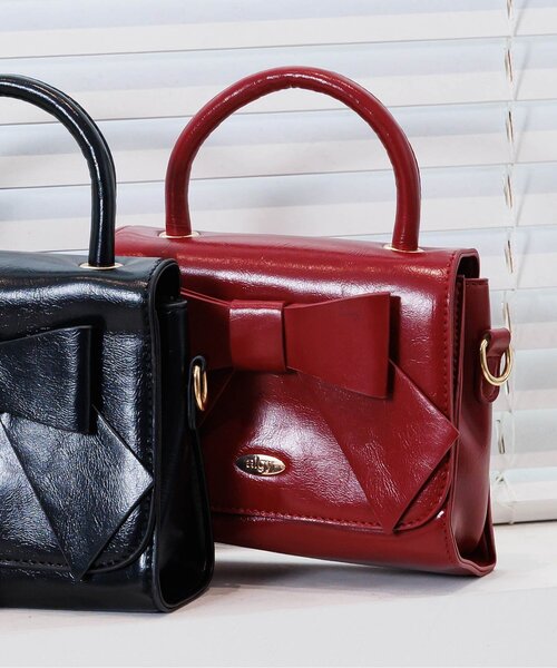 algy（アルジー）の「リボンミニボストン（ハンドバッグ・キッズ・ブラック/オフホワイト/レッド・FREE）」の3枚目の写真