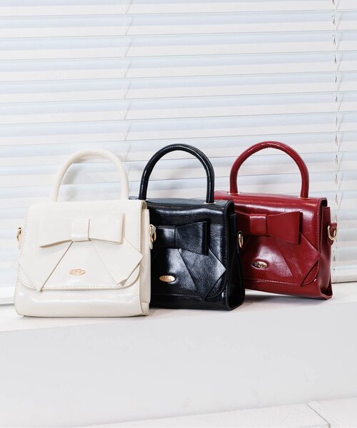 algy（アルジー）の「リボンミニボストン（ハンドバッグ・キッズ・ブラック/オフホワイト/レッド・FREE）」の5枚目の写真