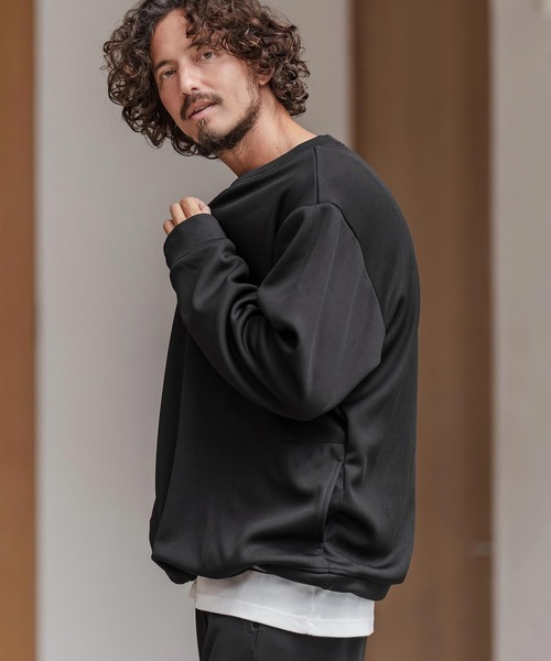 CAMBIO（カンビオ）の「msw1798-ドビー裏起毛ボンディングプルオーバースウェット（スウェット・メンズ・グレイッシュベージュ/ブラック/ホワイト・M/L/XL）」の2枚目の写真