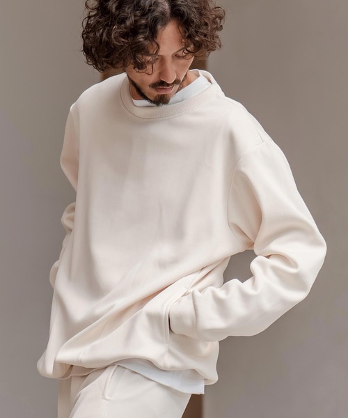 CAMBIO（カンビオ）の「msw1798-ドビー裏起毛ボンディングプルオーバースウェット（スウェット・メンズ・グレイッシュベージュ/ブラック/ホワイト・M/L/XL）」の6枚目の写真