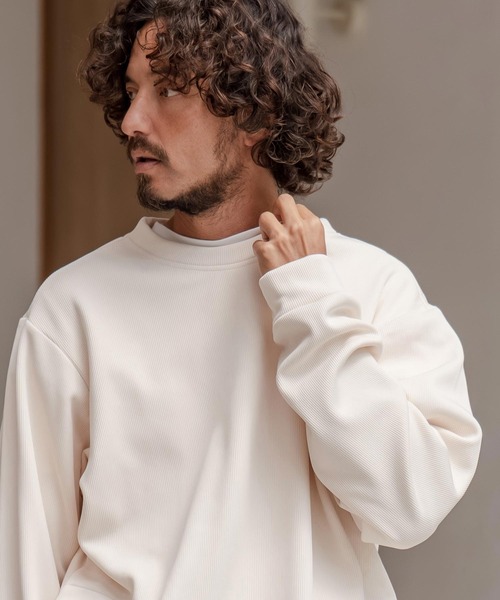 CAMBIO（カンビオ）の「msw1798-ドビー裏起毛ボンディングプルオーバースウェット（スウェット・メンズ・グレイッシュベージュ/ブラック/ホワイト・M/L/XL）」の5枚目の写真