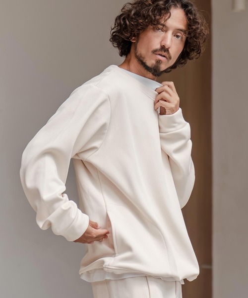 CAMBIO（カンビオ）の「msw1798-ドビー裏起毛ボンディングプルオーバースウェット（スウェット・メンズ・グレイッシュベージュ/ブラック/ホワイト・M/L/XL）」の7枚目の写真