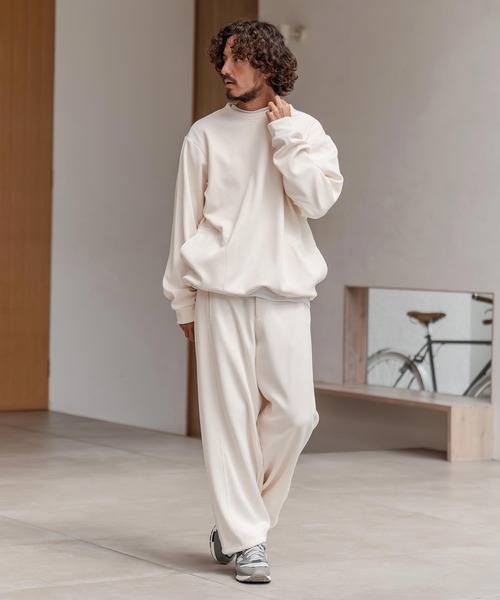 CAMBIO（カンビオ）の「msw1798-ドビー裏起毛ボンディングプルオーバースウェット（スウェット・メンズ・グレイッシュベージュ/ブラック/ホワイト・M/L/XL）」の8枚目の写真