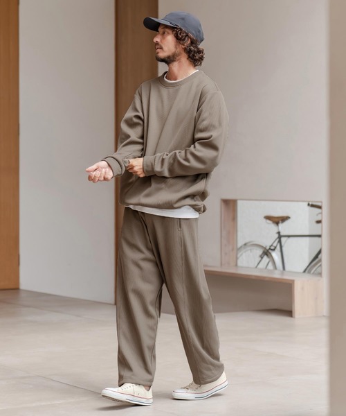 CAMBIO（カンビオ）の「msw1798-ドビー裏起毛ボンディングプルオーバースウェット（スウェット・メンズ・グレイッシュベージュ/ブラック/ホワイト・M/L/XL）」の13枚目の写真