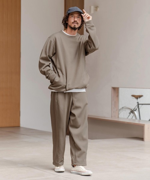 CAMBIO（カンビオ）の「msw1798-ドビー裏起毛ボンディングプルオーバースウェット（スウェット・メンズ・グレイッシュベージュ/ブラック/ホワイト・M/L/XL）」の11枚目の写真