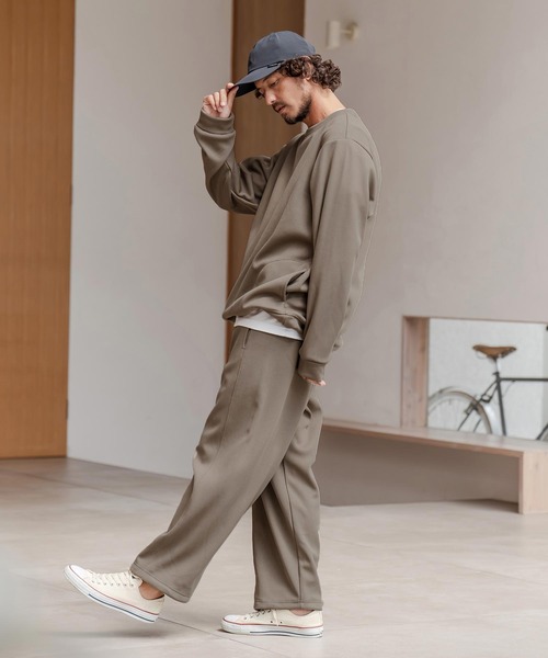 CAMBIO（カンビオ）の「msw1798-ドビー裏起毛ボンディングプルオーバースウェット（スウェット・メンズ・グレイッシュベージュ/ブラック/ホワイト・M/L/XL）」の15枚目の写真