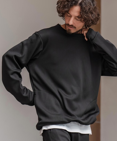 CAMBIO（カンビオ）の「msw1798-ドビー裏起毛ボンディングプルオーバースウェット（スウェット・メンズ・グレイッシュベージュ/ブラック/ホワイト・M/L/XL）」の16枚目の写真