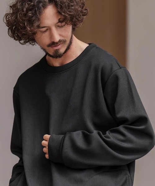 CAMBIO（カンビオ）の「msw1798-ドビー裏起毛ボンディングプルオーバースウェット（スウェット・メンズ・グレイッシュベージュ/ブラック/ホワイト・M/L/XL）」の17枚目の写真