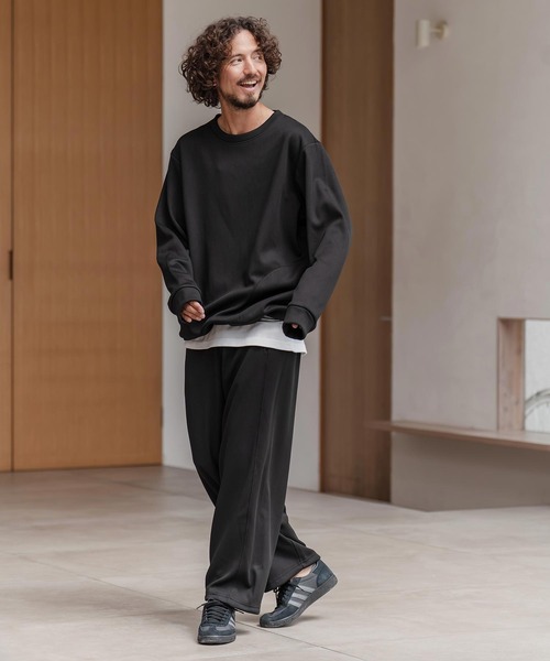 CAMBIO（カンビオ）の「msw1798-ドビー裏起毛ボンディングプルオーバースウェット（スウェット・メンズ・グレイッシュベージュ/ブラック/ホワイト・M/L/XL）」の19枚目の写真