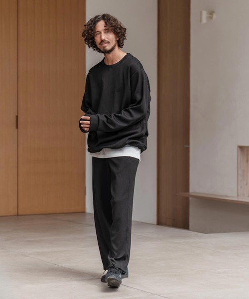 CAMBIO（カンビオ）の「msw1798-ドビー裏起毛ボンディングプルオーバースウェット（スウェット・メンズ・グレイッシュベージュ/ブラック/ホワイト・M/L/XL）」の18枚目の写真