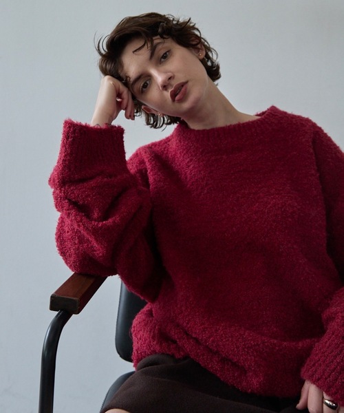 VION（ヴィオン）の「ブークレニットプルオーバー / Boucle Knit Pullover（ニット/セーター・レディース・チャコールグレー/ホワイト/レッド・FREE）」の3枚目の写真