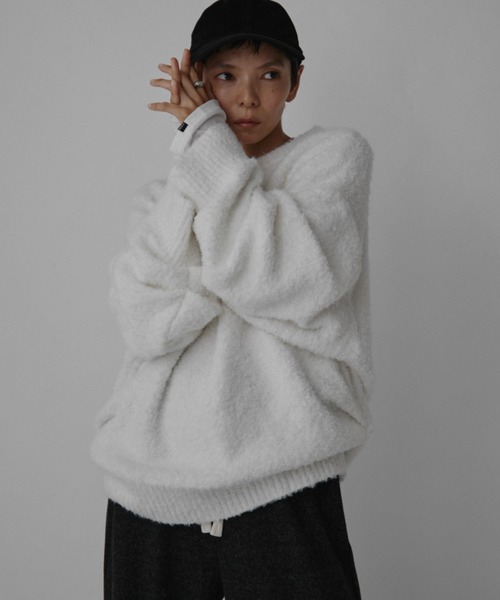 VION（ヴィオン）の「ブークレニットプルオーバー / Boucle Knit Pullover（ニット/セーター・レディース・チャコールグレー/ホワイト/レッド・FREE）」の17枚目の写真