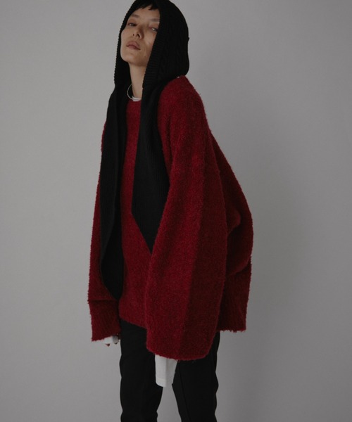 VION（ヴィオン）の「ブークレニットプルオーバー / Boucle Knit Pullover（ニット/セーター・レディース・チャコールグレー/ホワイト/レッド・FREE）」の5枚目の写真
